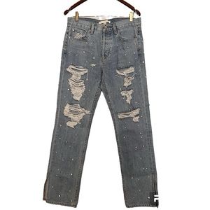 Jonathan Simkhai, size 27, distressed denim jeans with pearl details